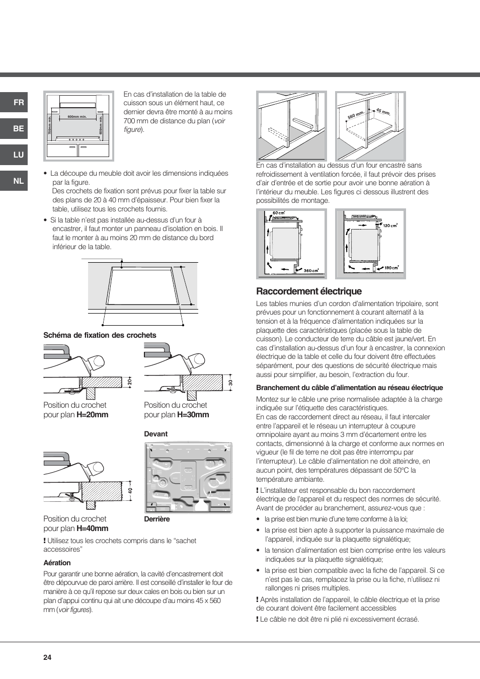 Raccordement électrique | Hotpoint Ariston PF 640 ES (WH)-HA User Manual | Page 24 / 56