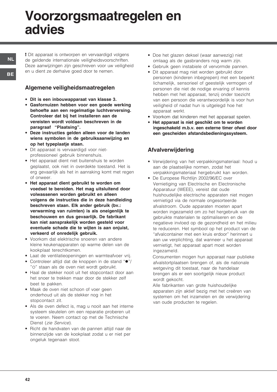 Voorzorgsmaatregelen en advies | Hotpoint Ariston PF 640 ES (WH)-HA User Manual | Page 42 / 56