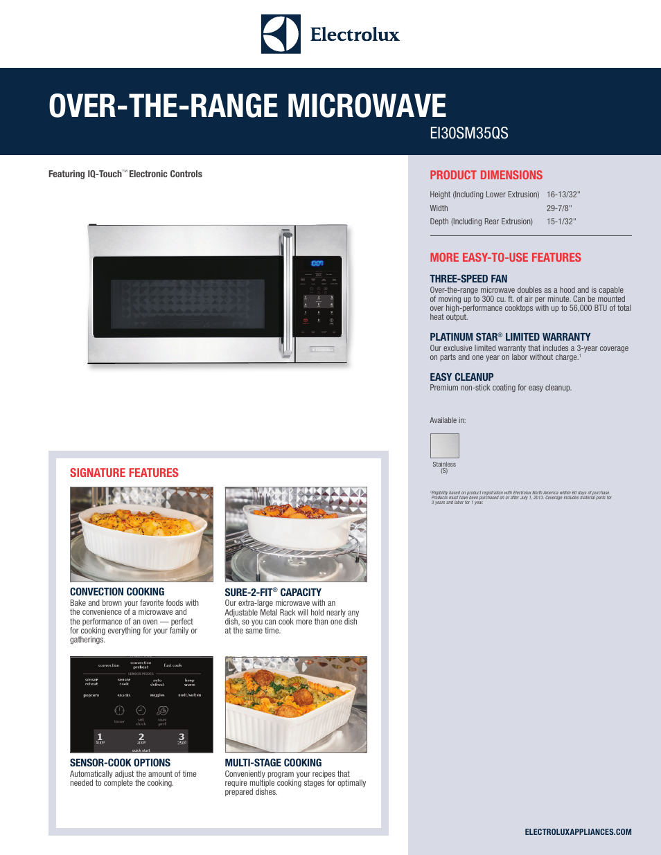 Electrolux EI30SM35QS User Manual | 3 pages