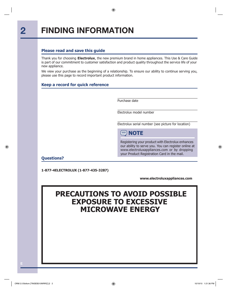 Finding information | Electrolux EI30SM35QS User Manual | Page 2 / 42