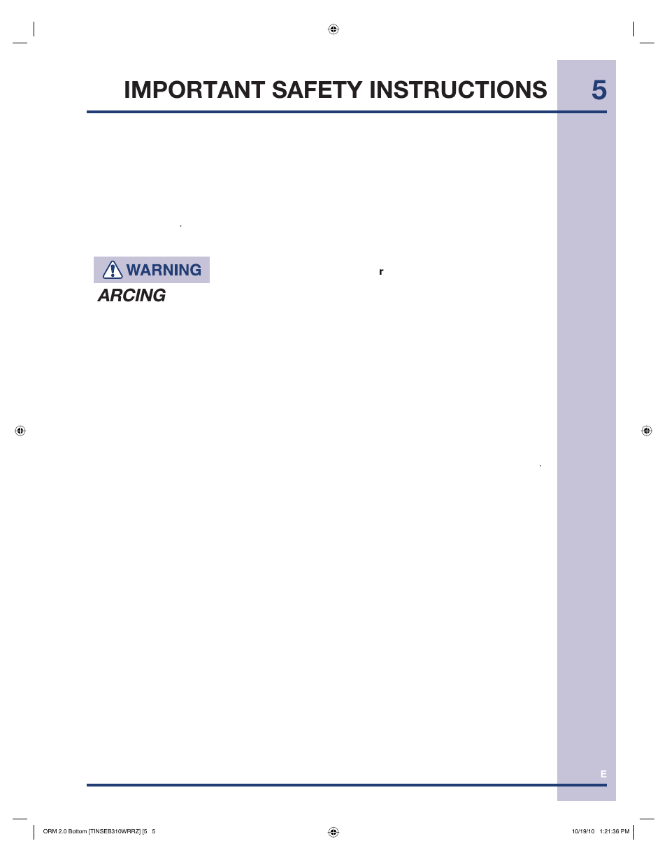 Important safety instructions, Arcing | Electrolux EI30SM35QS User Manual | Page 5 / 42