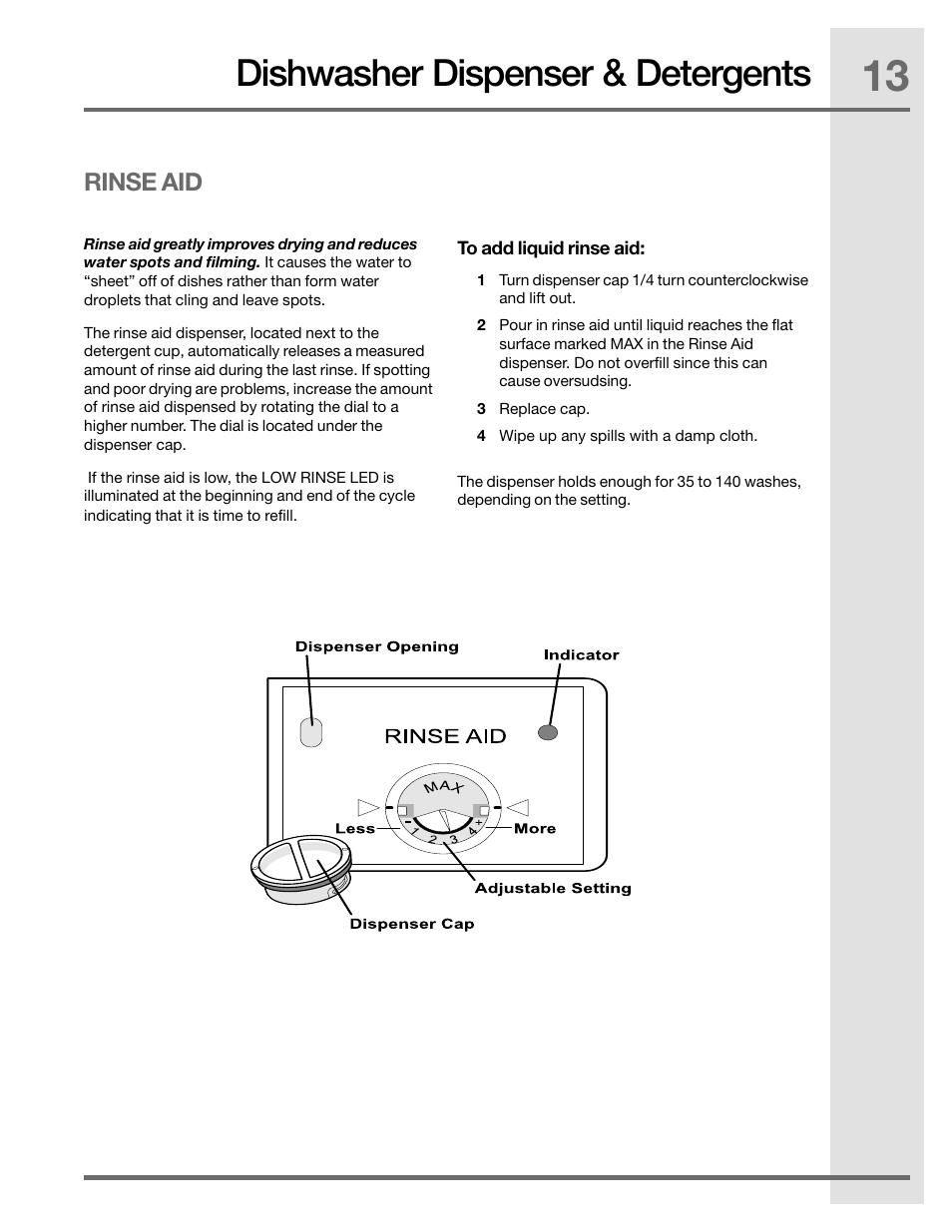 Dishwasher dispenser & detergents, Rinse aid | Electrolux EIDW5905JS User Manual | Page 13 / 72