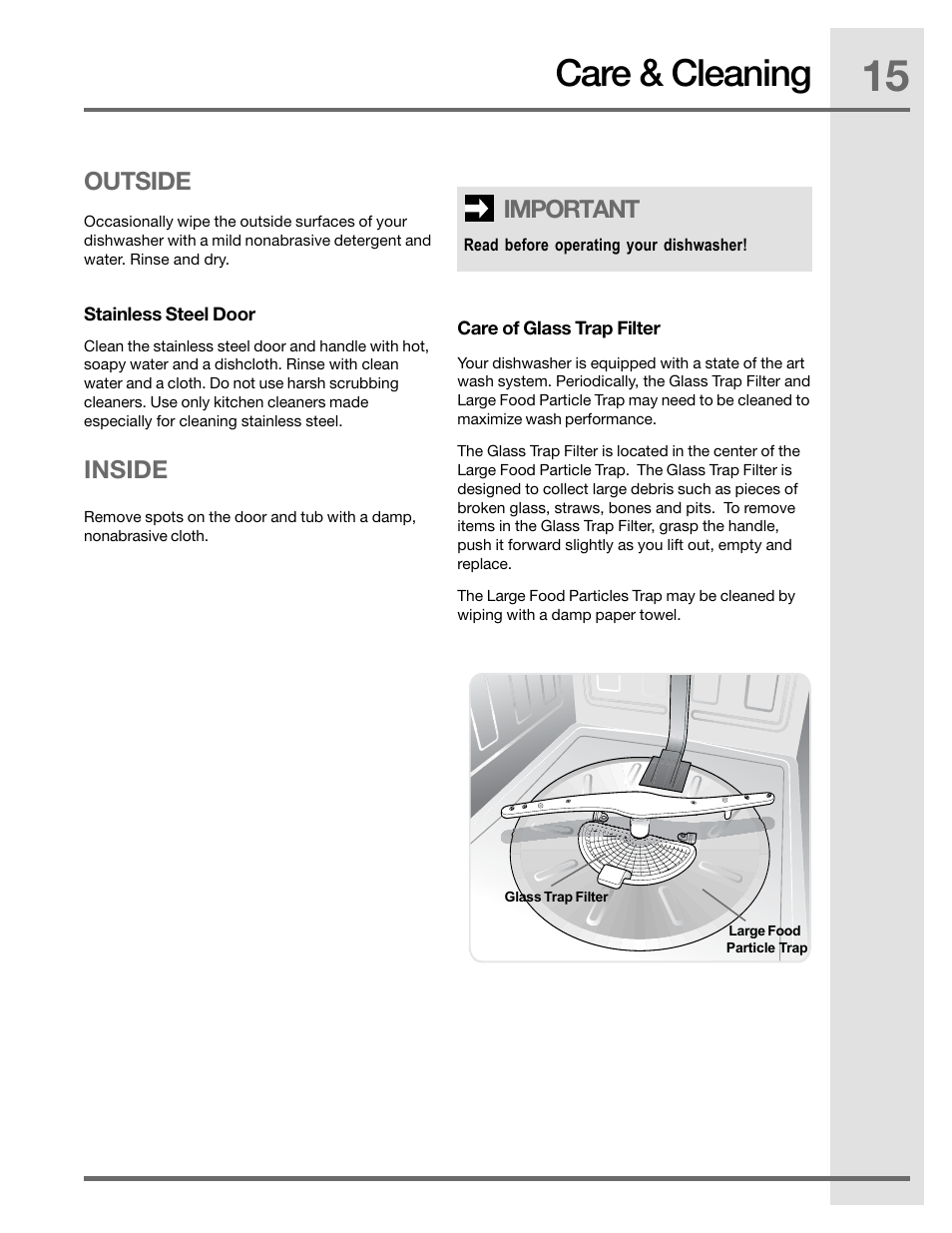 Care & cleaning, Important, Inside | Outside | Electrolux EIDW5905JS User Manual | Page 15 / 72