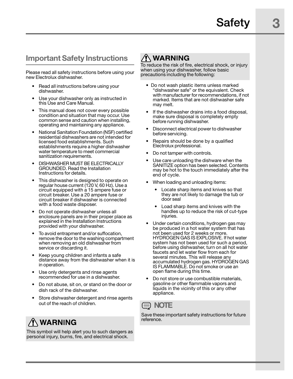 Safety, Important safety instructions | Electrolux EIDW5905JS User Manual | Page 3 / 72