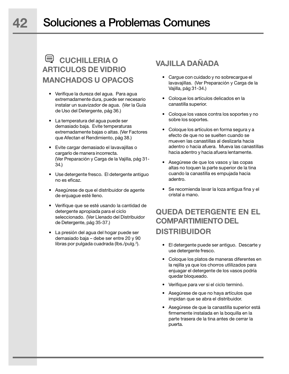 Soluciones a problemas comunes, Vajilla dañada | Electrolux EIDW5905JS User Manual | Page 42 / 72