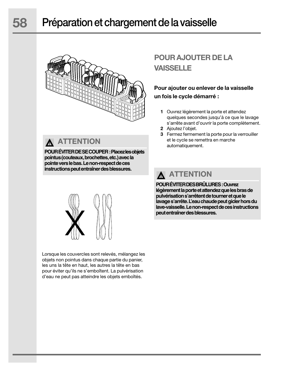 Préparation et chargement de la vaisselle | Electrolux EIDW5905JS User Manual | Page 58 / 72