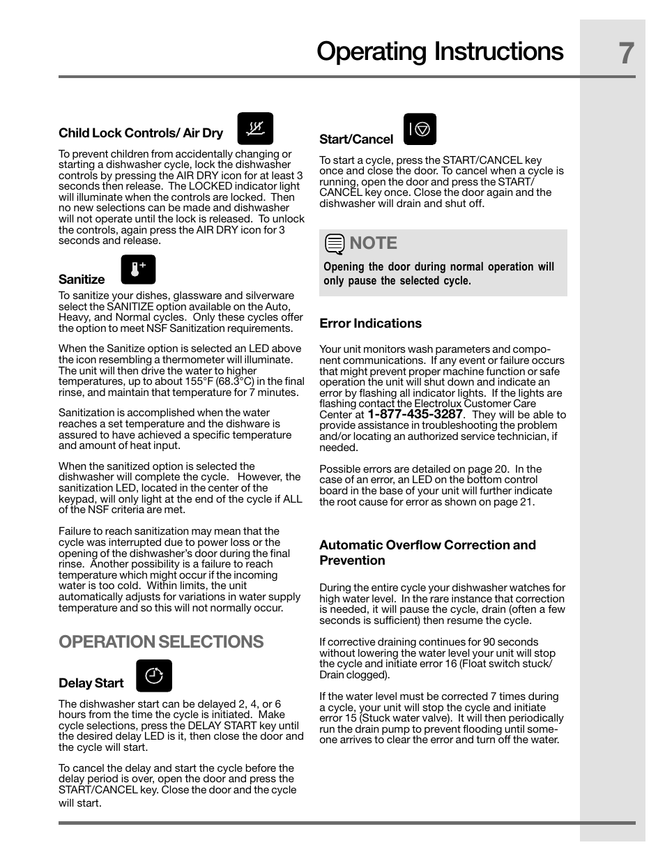 Operating instructions, Operation selections | Electrolux EIDW5905JS User Manual | Page 7 / 72