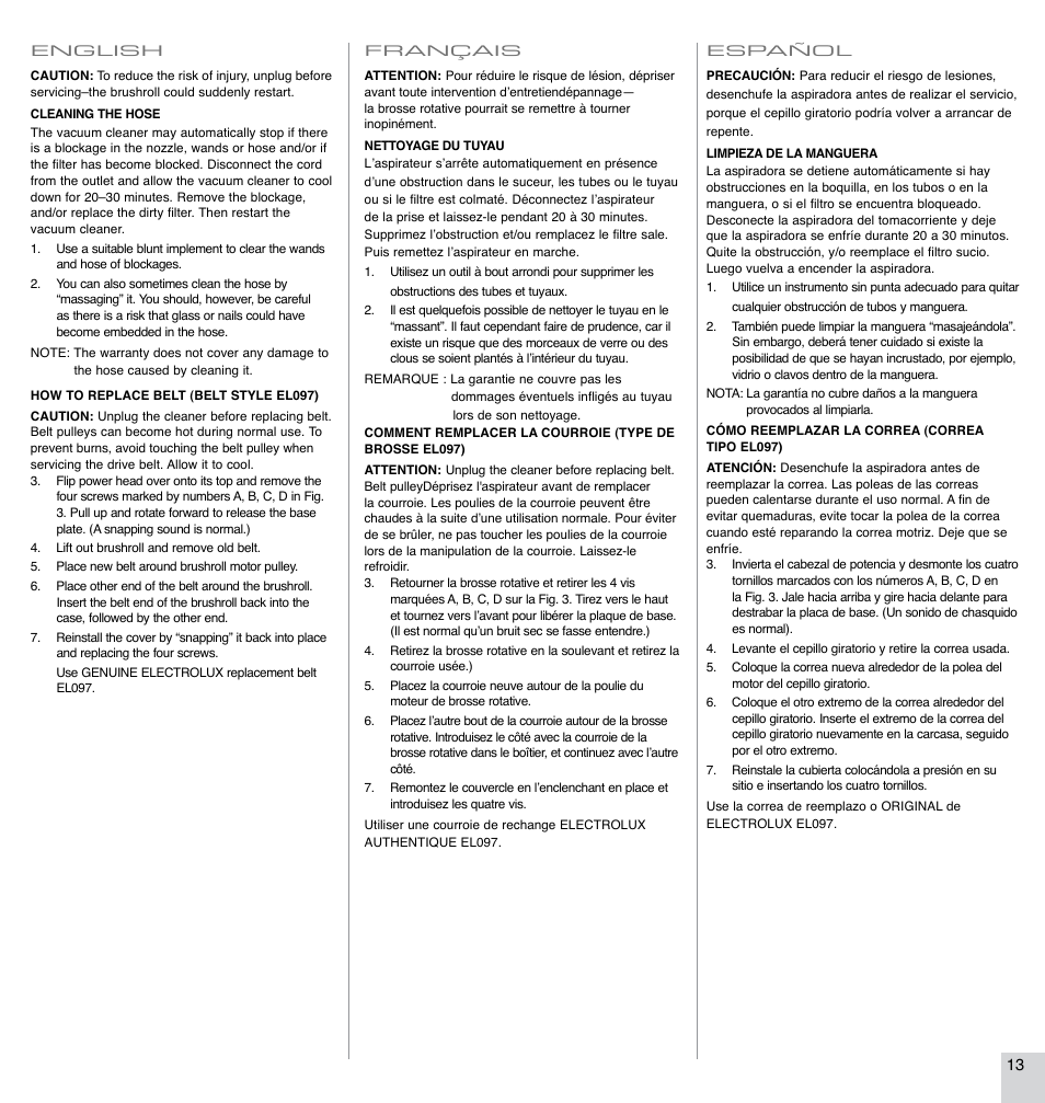 Electrolux EL4300B User Manual | Page 13 / 16
