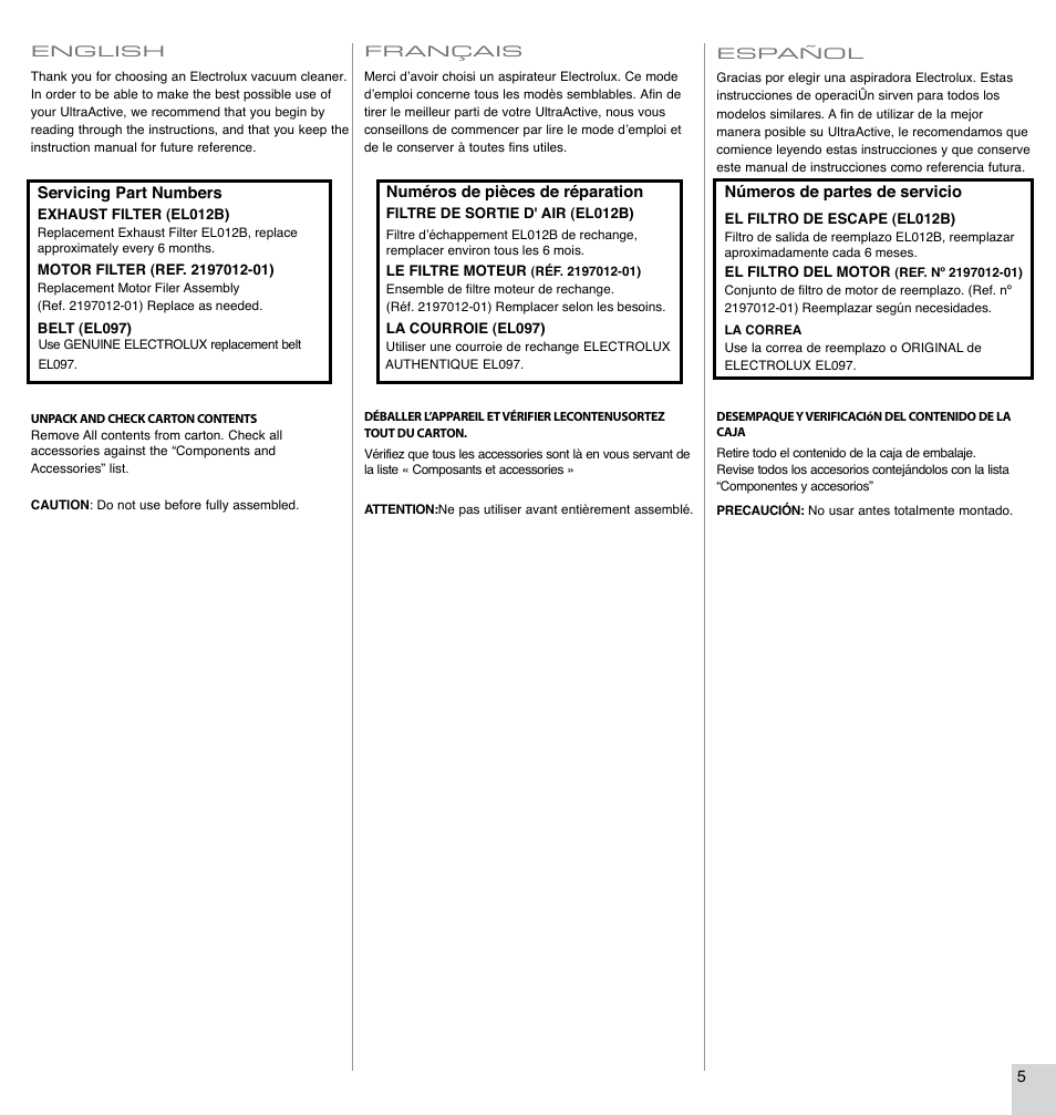 Electrolux EL4300B User Manual | Page 5 / 16