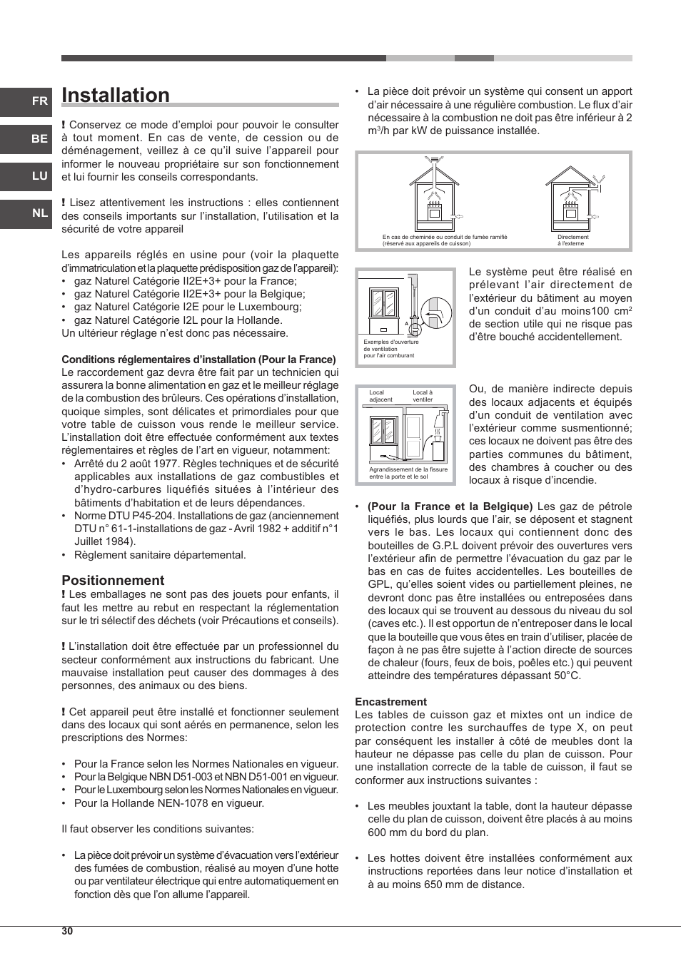 Installation, Positionnement | Hotpoint Ariston PH 640MST (AV) R-HA User Manual | Page 30 / 84