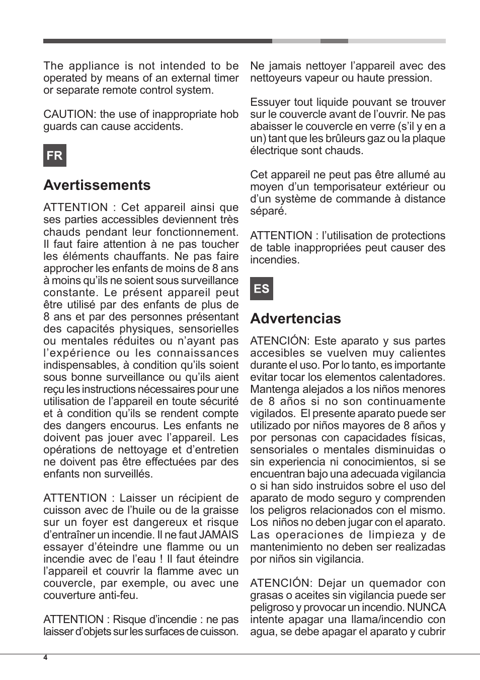 Avertissements, Advertencias | Hotpoint Ariston PH 640MST (AV) R-HA User Manual | Page 4 / 84