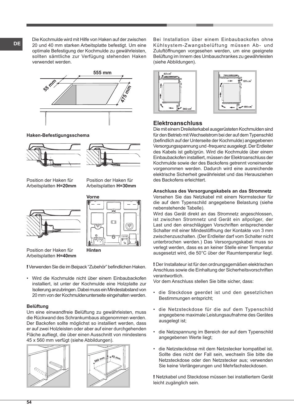 Elektroanschluss | Hotpoint Ariston PH 640MST (AV) R-HA User Manual | Page 54 / 84