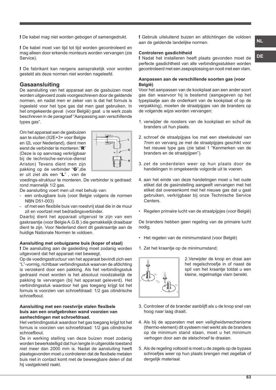 Gasaansluiting | Hotpoint Ariston PH 640MST (AV) R-HA User Manual | Page 63 / 84