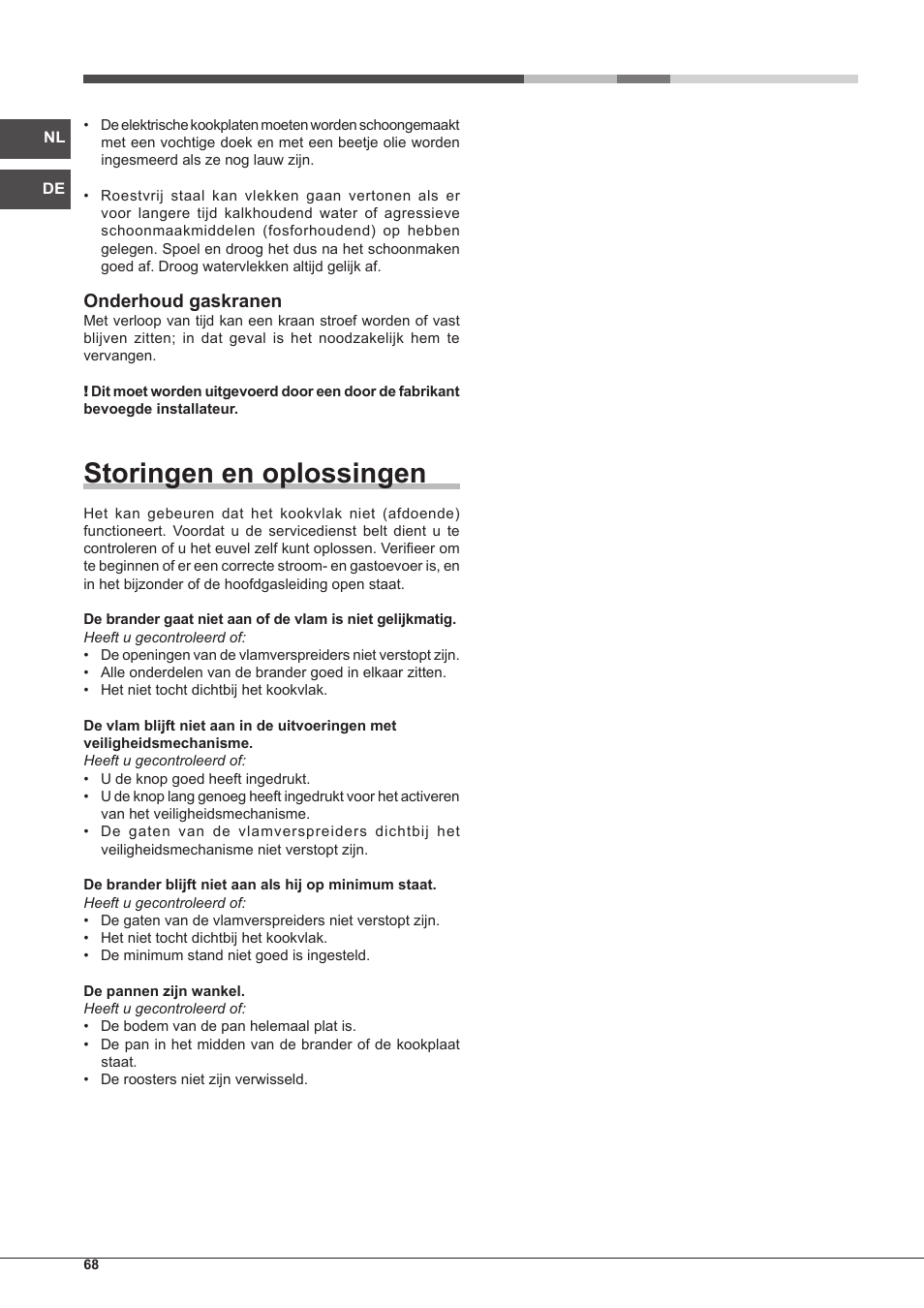 Storingen en oplossingen, Onderhoud gaskranen | Hotpoint Ariston PH 640MST (AV) R-HA User Manual | Page 68 / 84