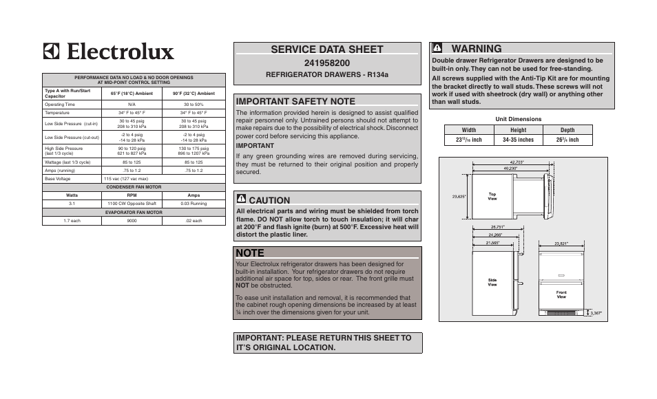 Electrolux EI24RD65KS User Manual | 2 pages