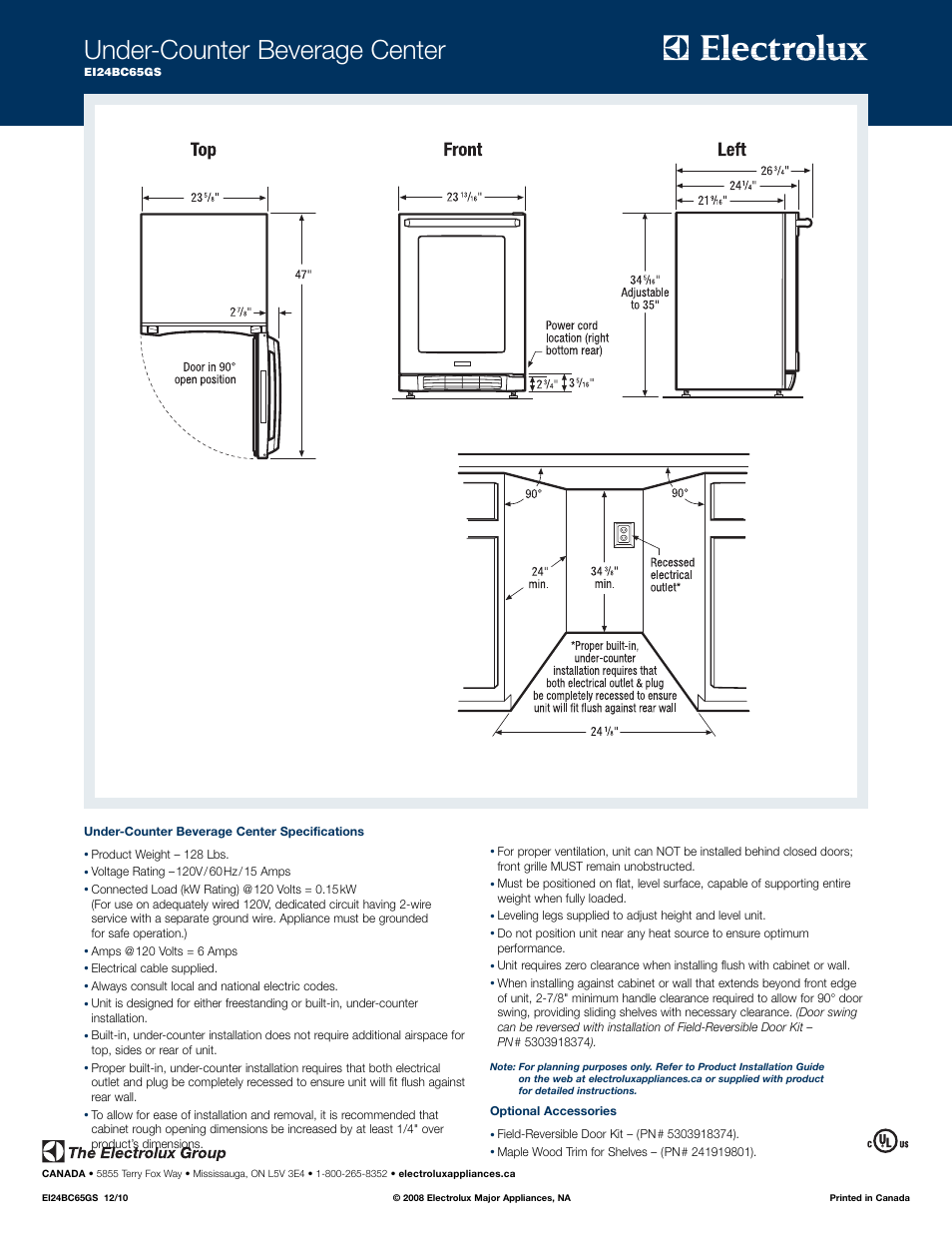 Under-counter beverage center | Electrolux EI24BC65GS User Manual | Page 2 / 2