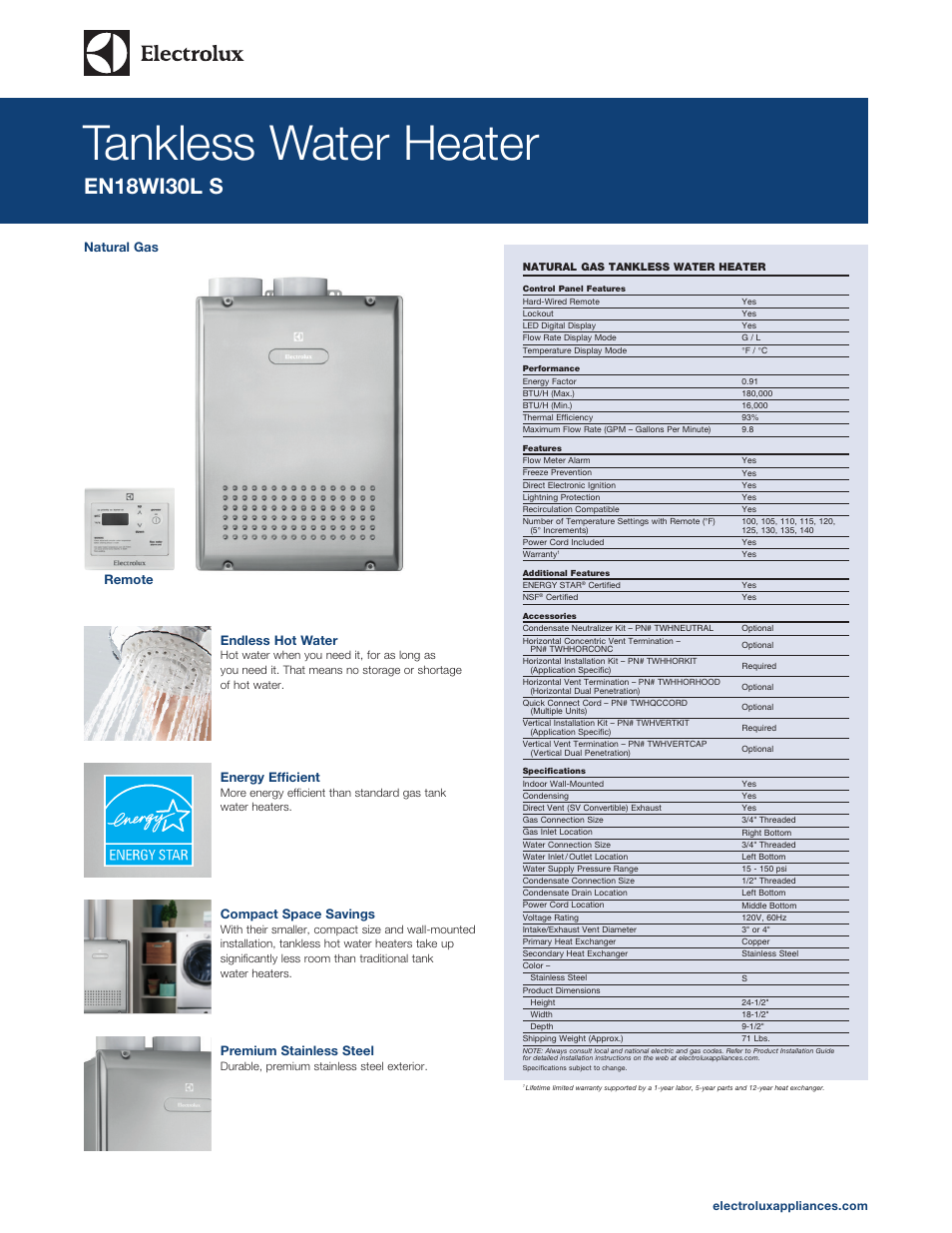 Electrolux EN18WI30LS User Manual | 2 pages