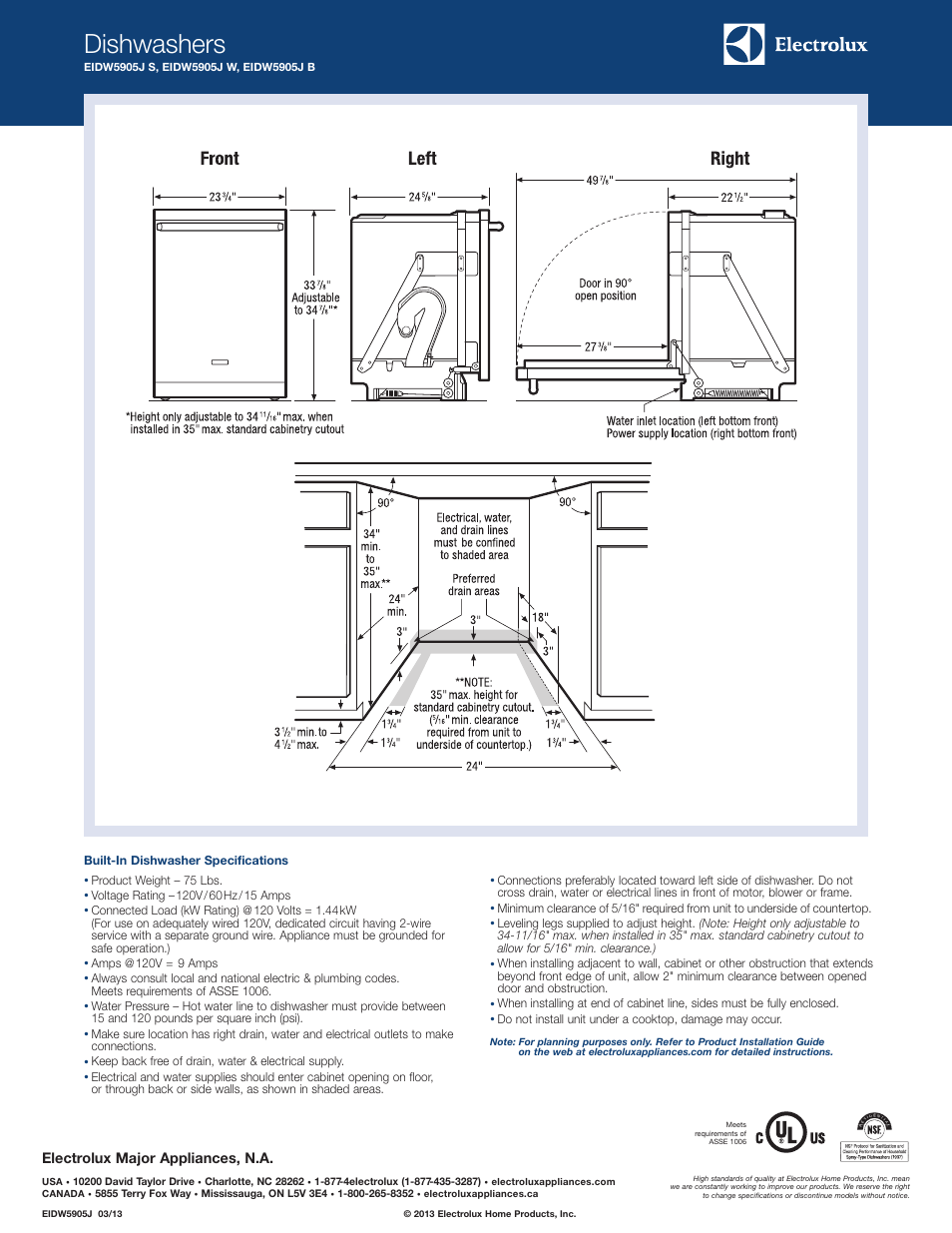 Dishwashers, Electrolux major appliances, n.a | Electrolux EIDW5905JS User Manual | Page 2 / 5