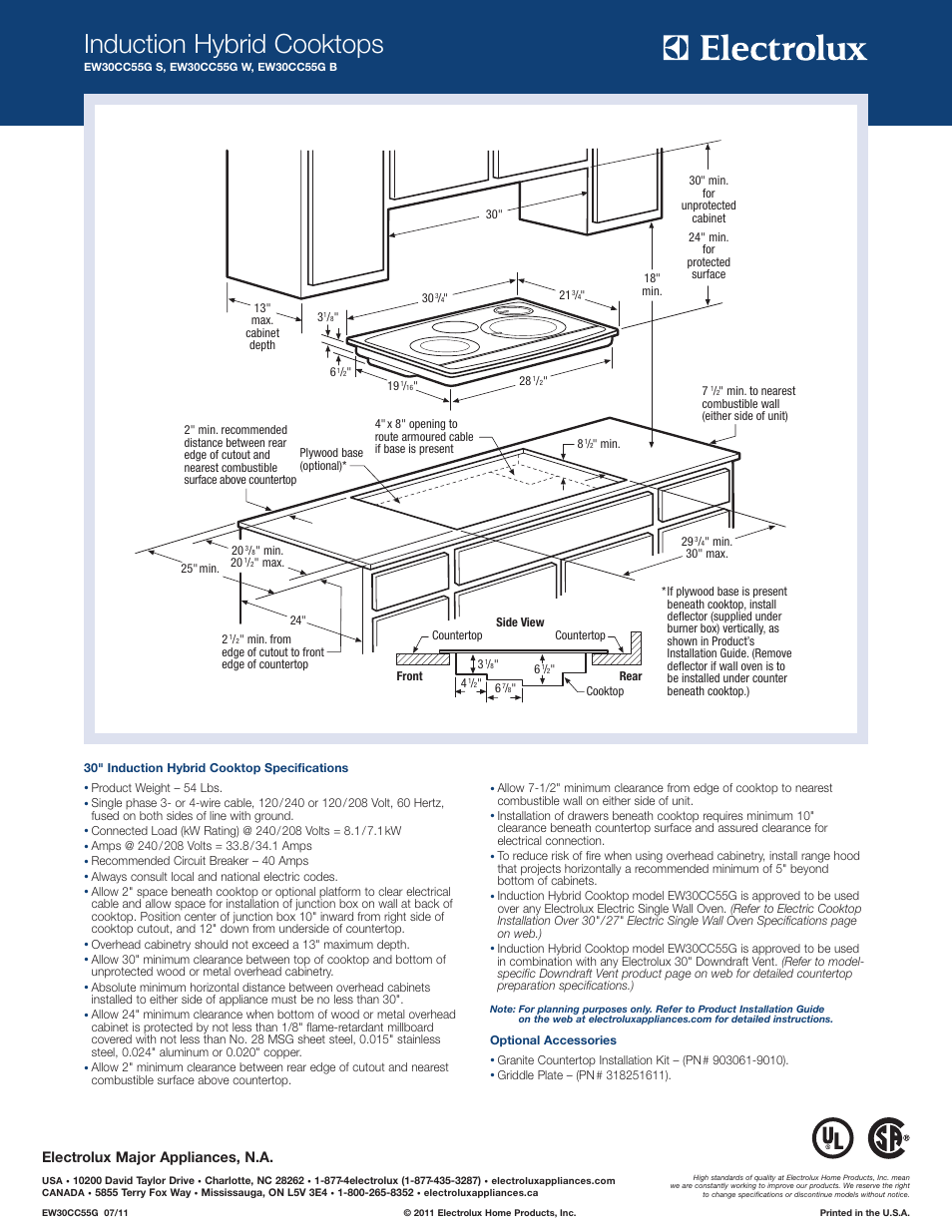 Induction hybrid cooktops, Electrolux major appliances, n.a | Electrolux EW30CC55GS User Manual | Page 2 / 4