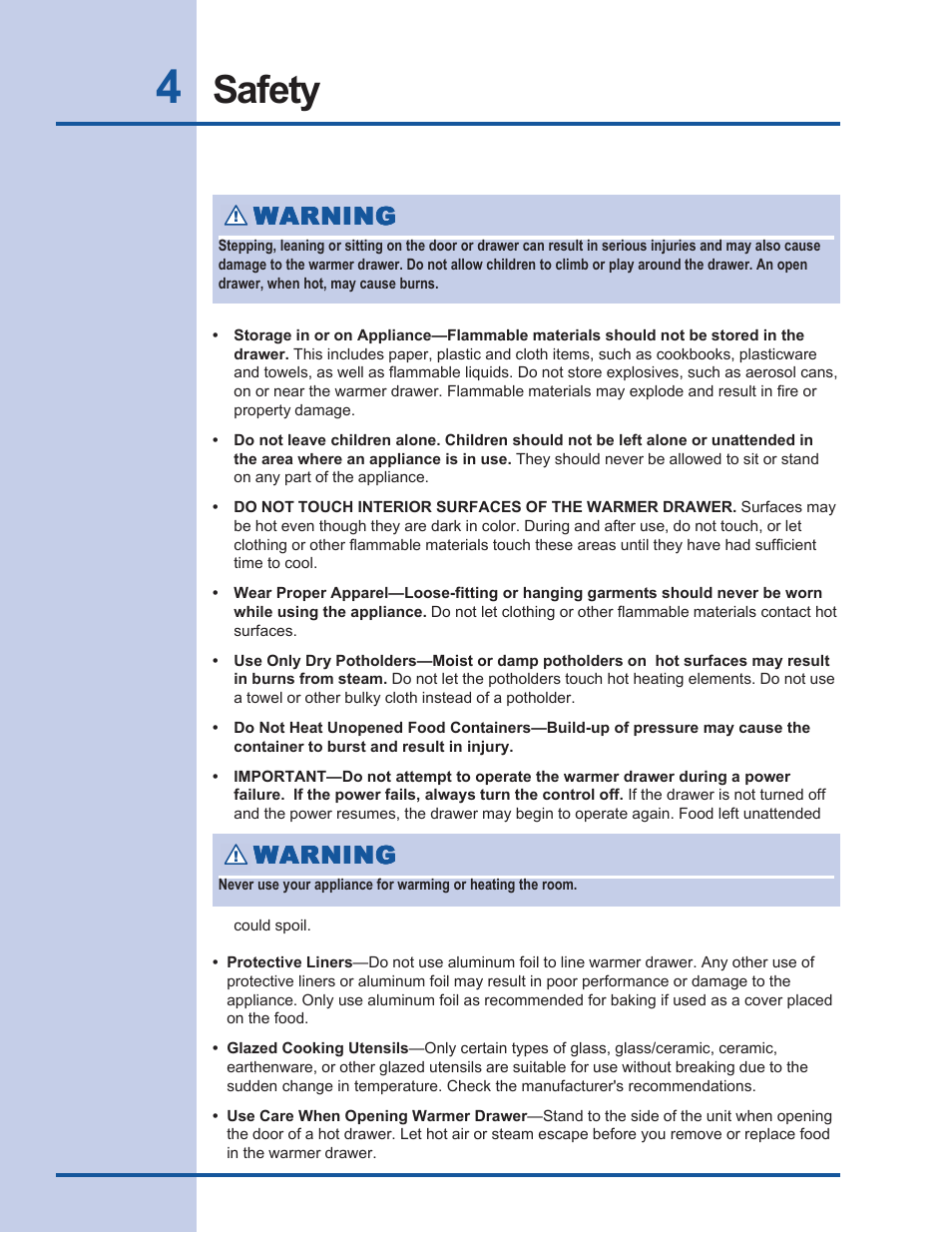 Safety, Warning | Electrolux EW30WD55GS User Manual | Page 4 / 12