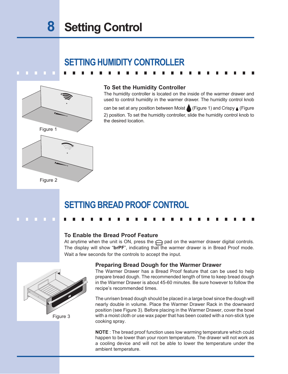 Setting control, Setting humidity controller, Setting bread proof control | Electrolux EW30WD55GS User Manual | Page 8 / 12
