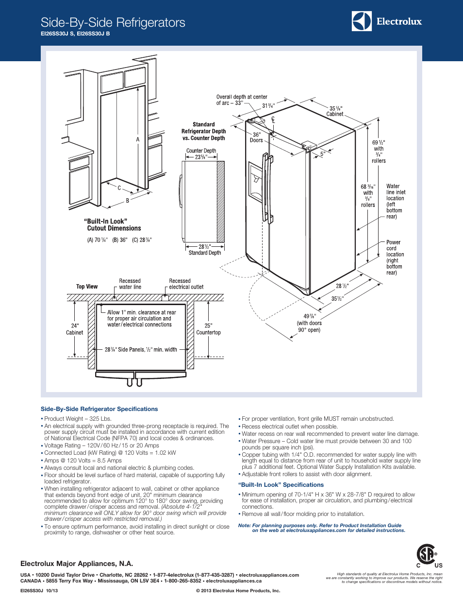 Side-by-side refrigerators | Electrolux EI26SS30JS User Manual | Page 2 / 2