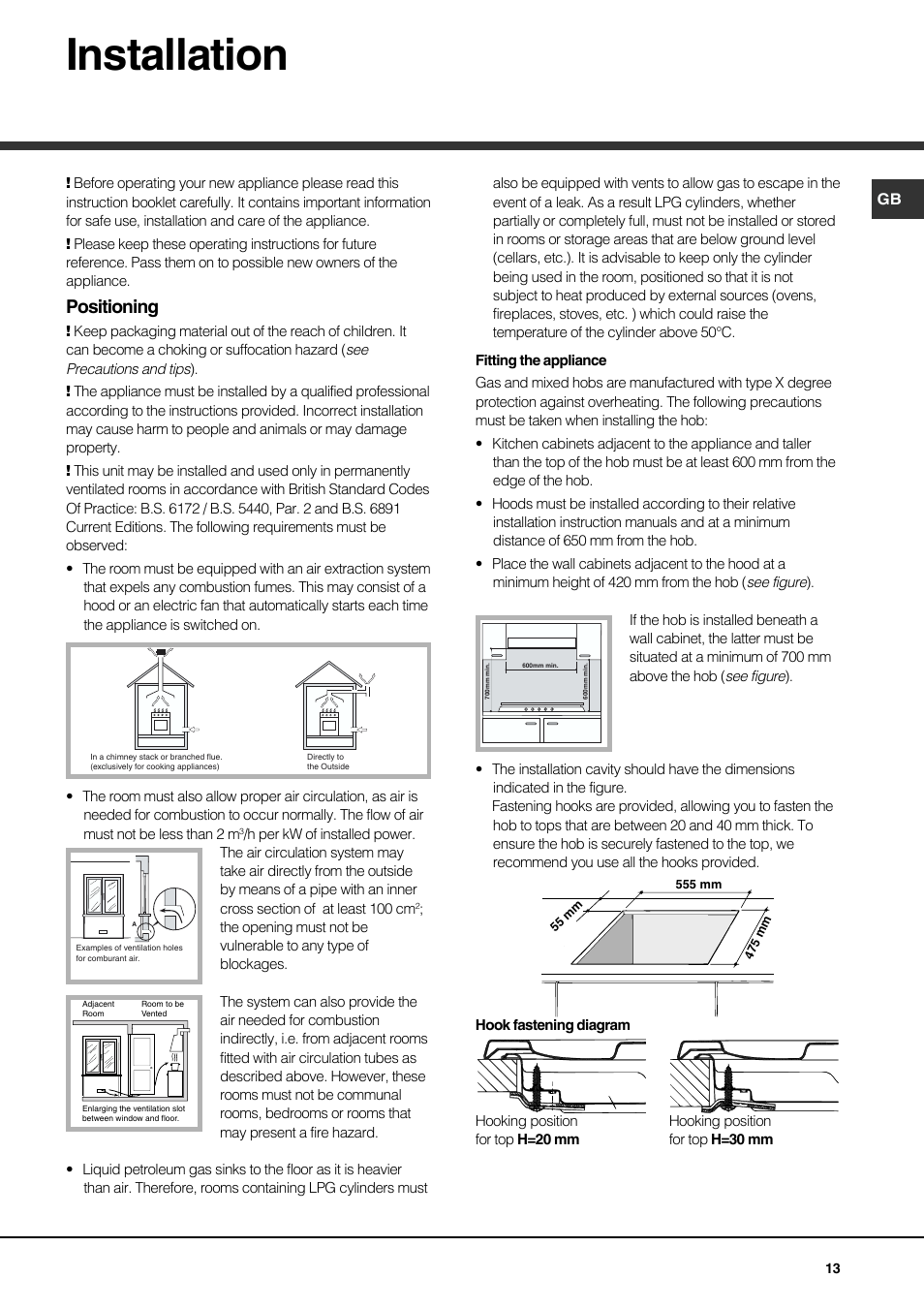 Installation, Positioning | Hotpoint Ariston PH 631MS (WH)-HA User Manual | Page 13 / 68