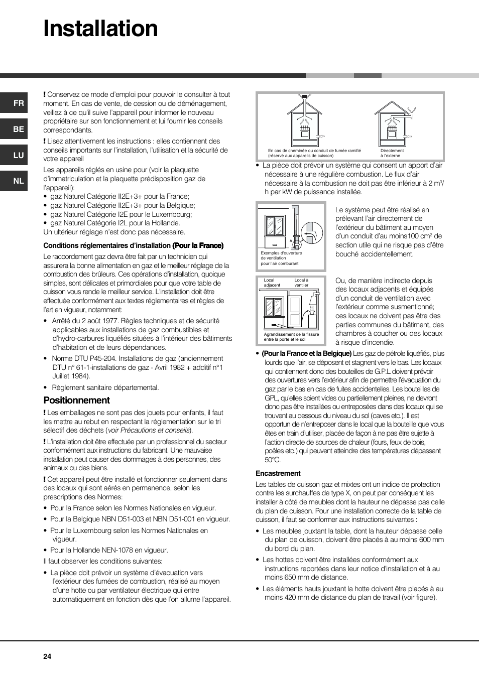 Installation, Positionnement | Hotpoint Ariston PH 631MS (WH)-HA User Manual | Page 24 / 68