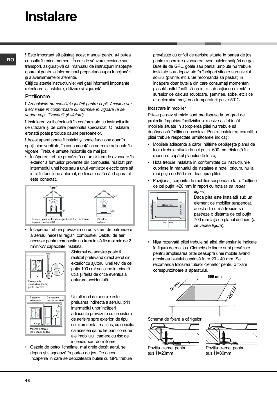 Instalare, Poziţionare | Hotpoint Ariston PH 631MS (WH)-HA User Manual | Page 48 / 68