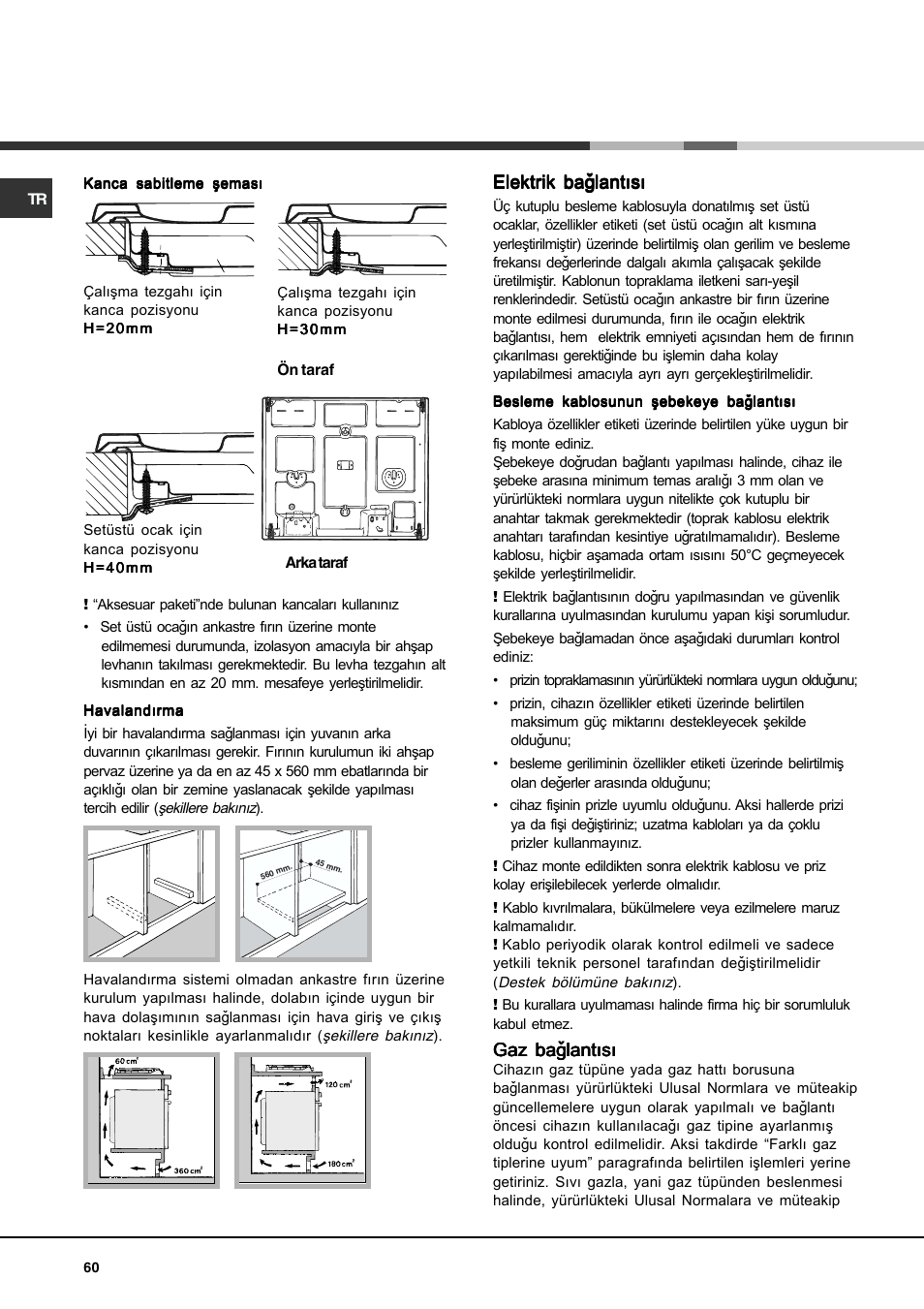 Elektrik baðlantýsý, Gaz baðlantýsý | Hotpoint Ariston PH 631MS (WH)-HA User Manual | Page 60 / 68