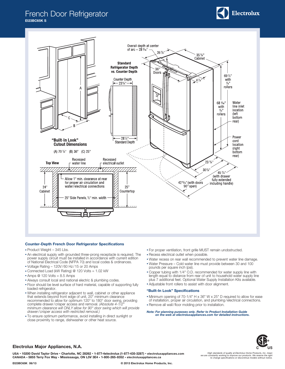French door refrigerator | Electrolux EI23BC65KS User Manual | Page 2 / 3