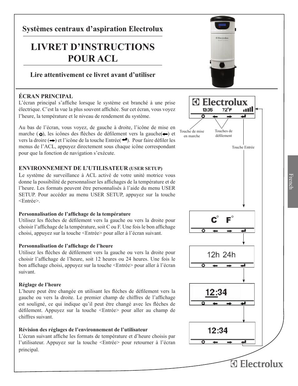 Livret d’instructions pour acl, Systèmes centraux d’aspiration electrolux, Lire attentivement ce livret avant d’utiliser | Electrolux ZCV900 User Manual | Page 5 / 12