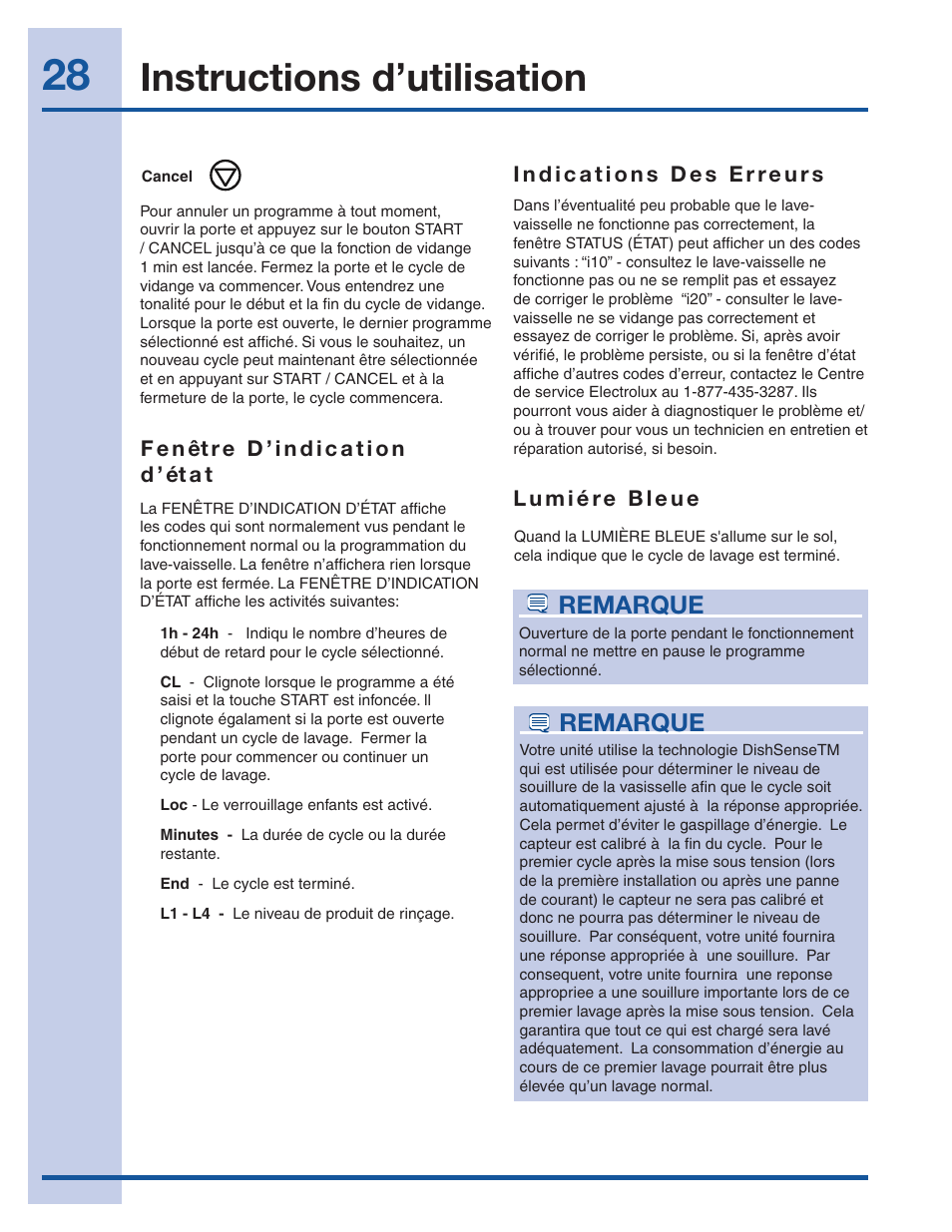 Instructions d’utilisation, Remarque | Electrolux EI24ID50QS User Manual | Page 28 / 64
