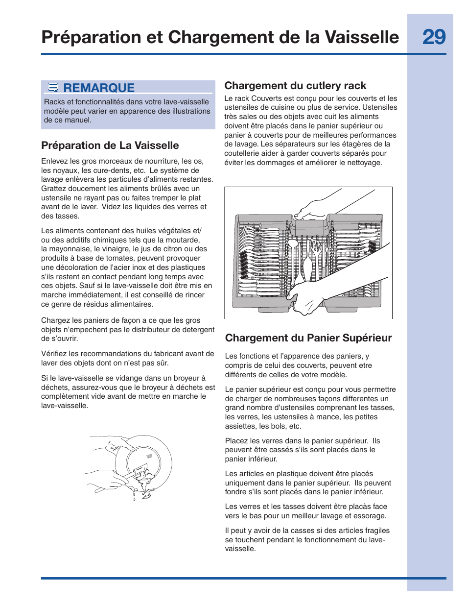 Préparation et chargement de la vaisselle, Remarque | Electrolux EI24ID50QS User Manual | Page 29 / 64