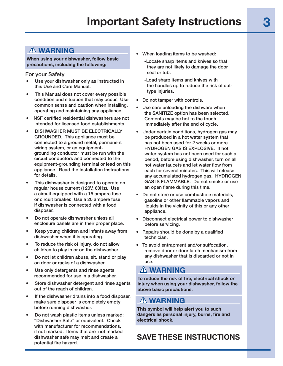 Important safety instructions, Warning, Save these instructions | Electrolux EI24ID50QS User Manual | Page 3 / 64