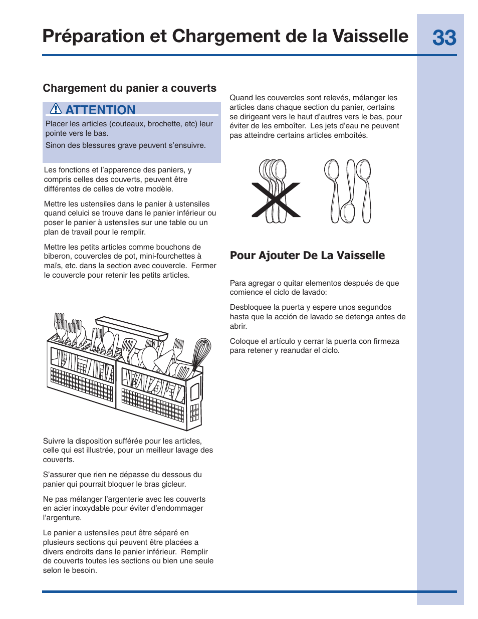 Préparation et chargement de la vaisselle, Attention | Electrolux EI24ID50QS User Manual | Page 33 / 64