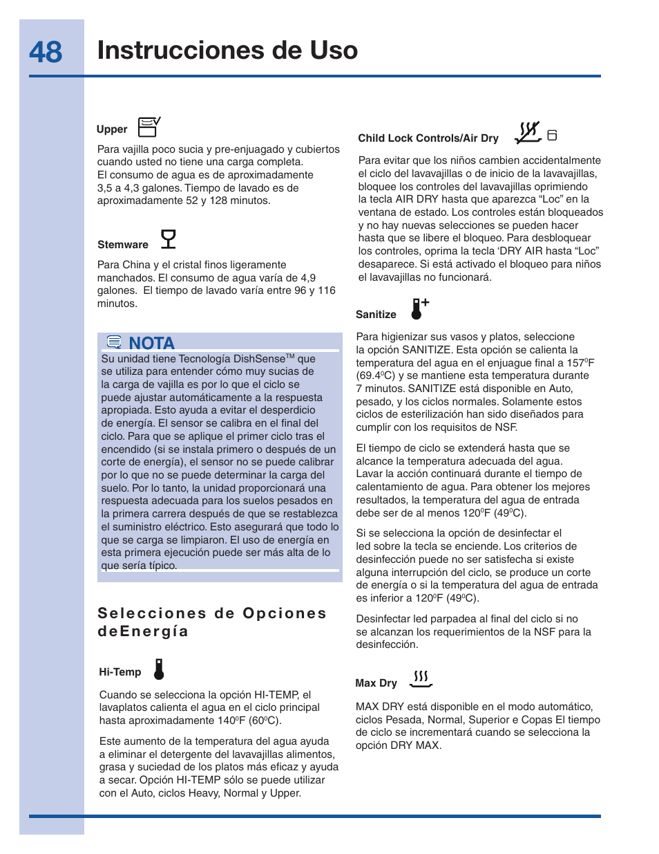 Instrucciones de uso, Nota | Electrolux EI24ID50QS User Manual | Page 48 / 64