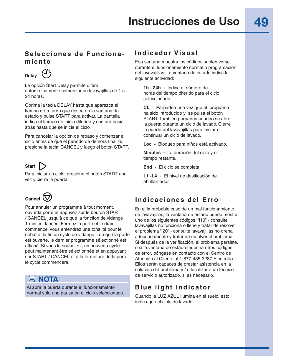 Instrucciones de uso, Nota | Electrolux EI24ID50QS User Manual | Page 49 / 64