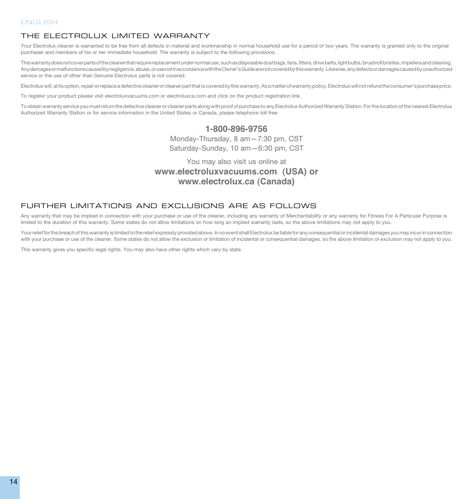 Electrolux EL1014A User Manual | Page 14 / 16