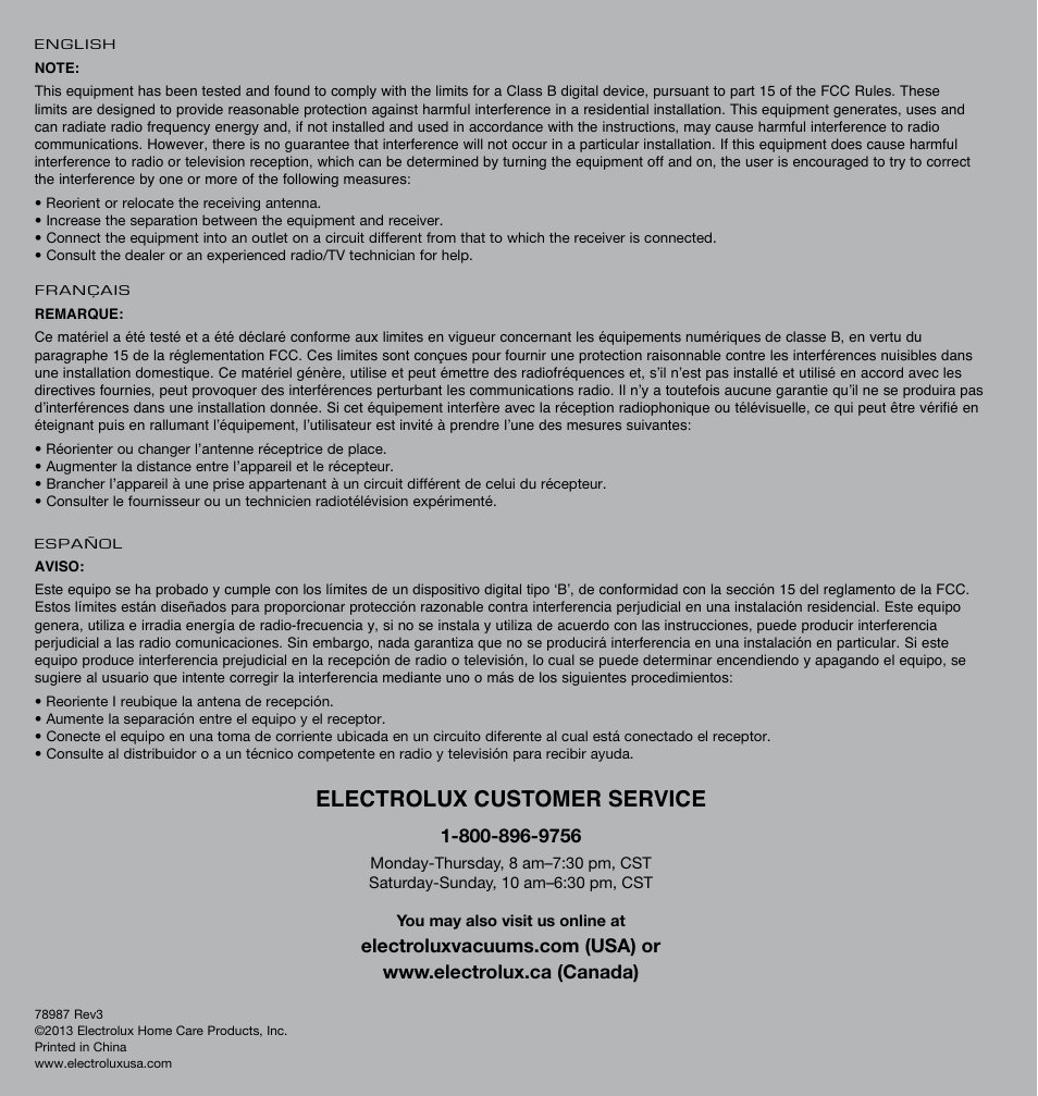 Electrolux customer service | Electrolux EL1014A User Manual | Page 16 / 16