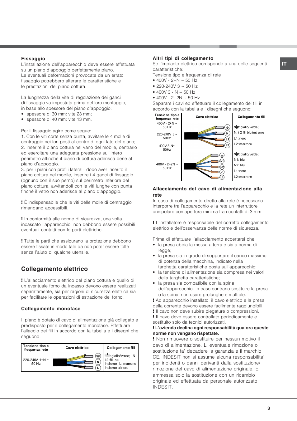 Collegamento elettrico | Hotpoint Ariston KIC 644 X User Manual | Page 3 / 56