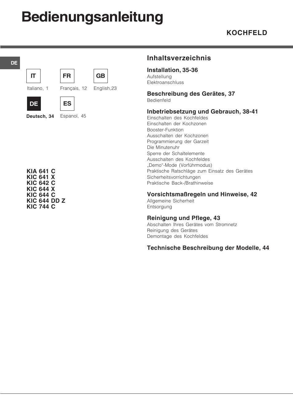 Bedienungsanleitung | Hotpoint Ariston KIC 644 X User Manual | Page 34 / 56