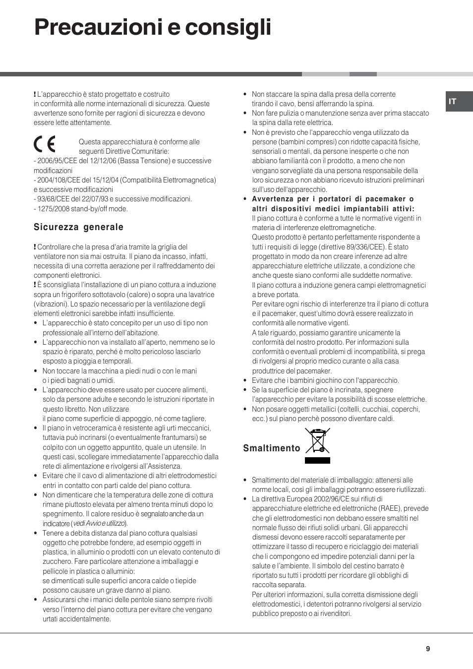 Precauzioni e consigli | Hotpoint Ariston KIC 644 X User Manual | Page 9 / 56