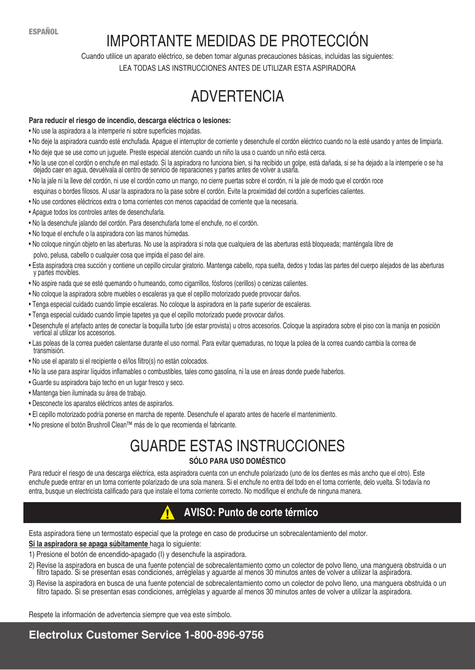 Importante medidas de protección, Advertencia, Guarde estas instrucciones | Electrolux EL8807A User Manual | Page 4 / 16