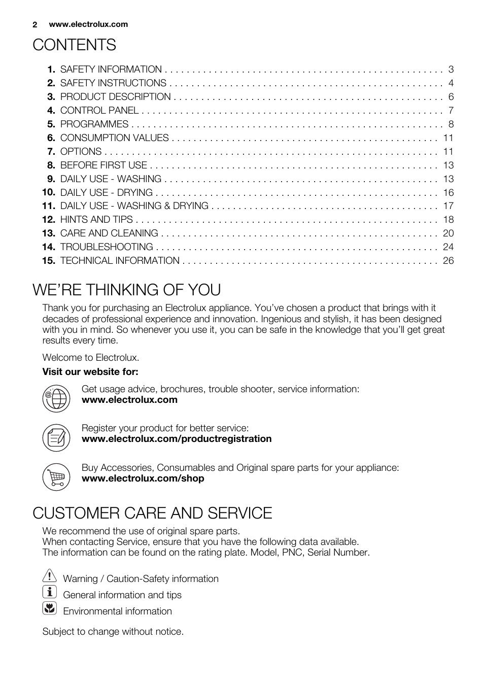 Electrolux EWW1486HDW User Manual | Page 2 / 56