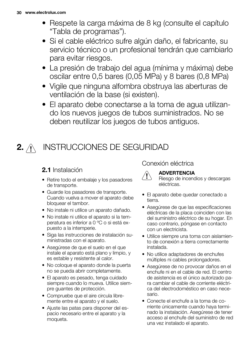 Instrucciones de seguridad | Electrolux EWW1486HDW User Manual | Page 30 / 56