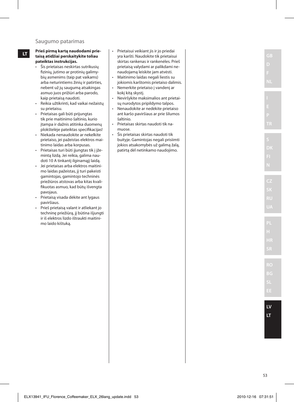 Saugumo patarimas | Electrolux EKF5210 User Manual | Page 53 / 60