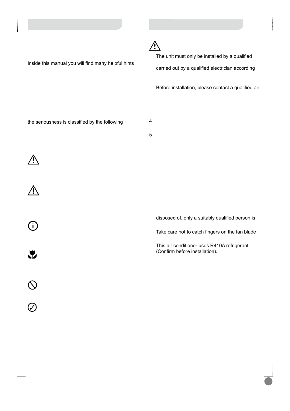 Eco cool - installation manual_l1 v2_ 3, Notice for installation, Safety precautions | Electrolux EXI18HL1WE User Manual | Page 3 / 136