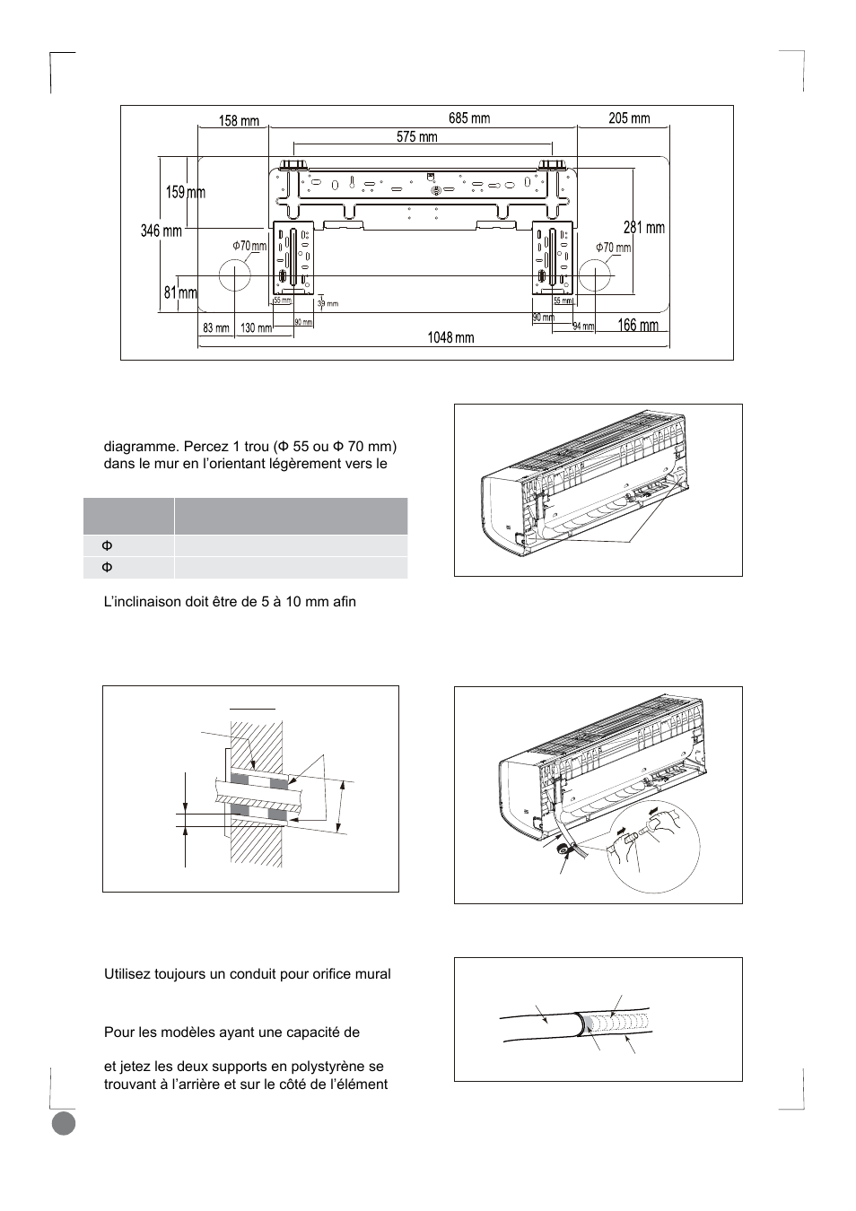 Eco cool - installation manual_l1 v2_ 32, Intérieur, Extérieur | Étape 2 : perçage de trous de tuyauterie, Étape 3 : installation du tuyau de vidange, Tuyau mural mastic pour joint | Electrolux EXI18HL1WE User Manual | Page 32 / 136