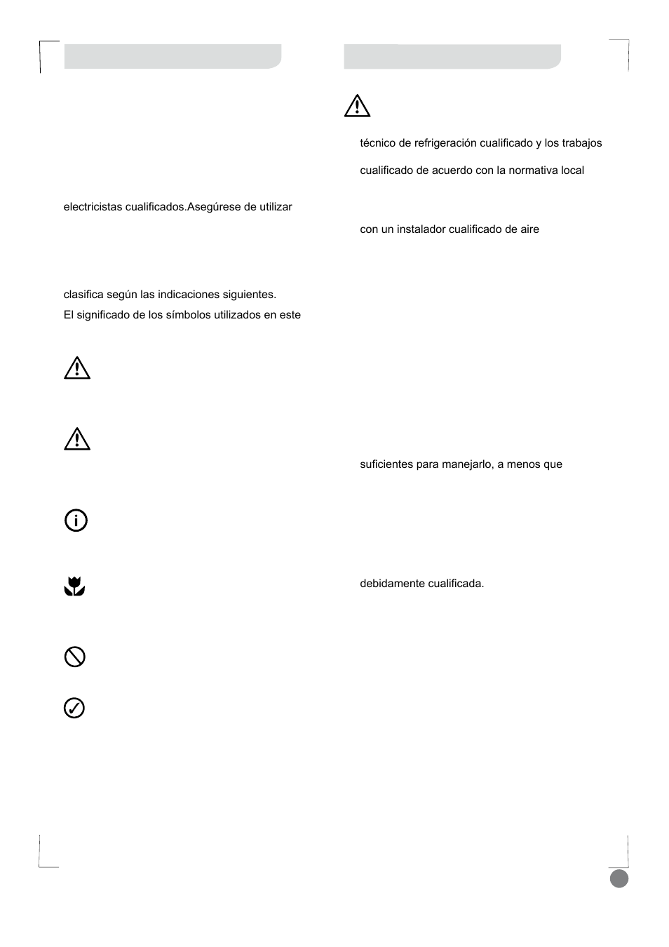 Eco cool - installation manual_l1 v2_ 91, Aviso para la instalación, Precauciones de seguridad | Electrolux EXI18HL1WE User Manual | Page 91 / 136